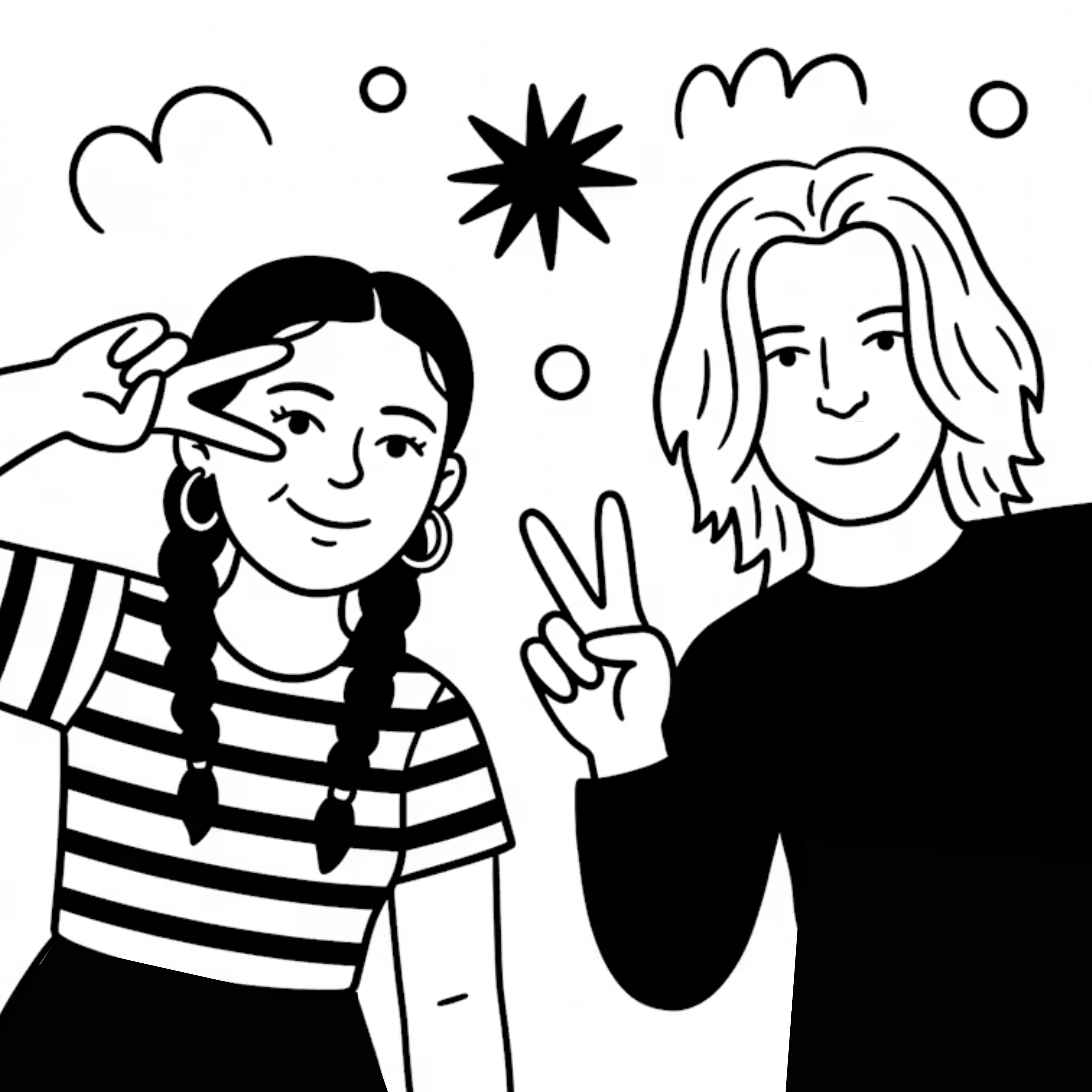 Illustrated portrait of Misha and Clara